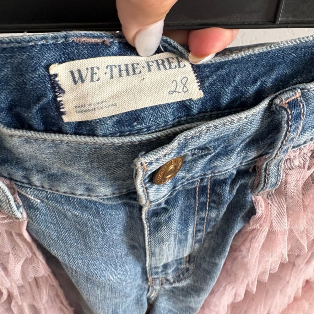 Free People We The Free Pirouette Pink Tiered Tulle Overlay Jeans Blue 28 - Picture 10 of 11